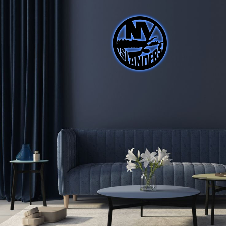 NHL New York Islanders Logo RGB Led Lights Metal Wall Art