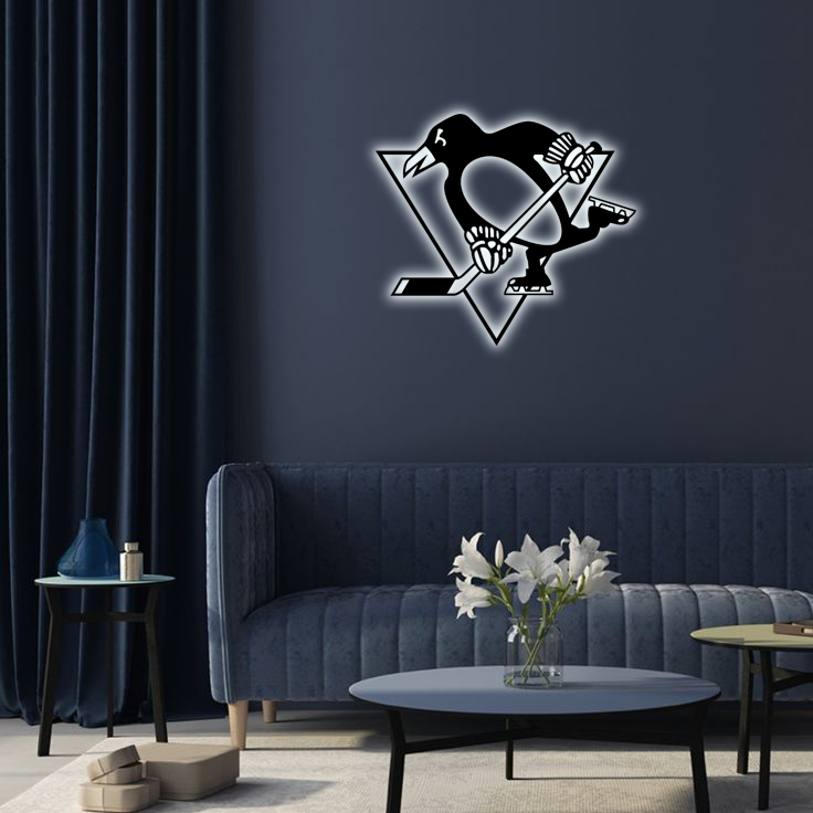NHL Pittsburgh Penguins Logo RGB Led Lights Metal Wall Art