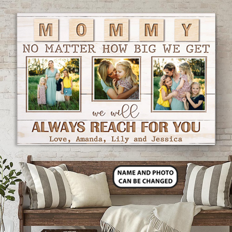 PresentsPrints, Mom, No Matter How Big We get, We will always reach for you, Personalized Canvas, Mother's Day Gift