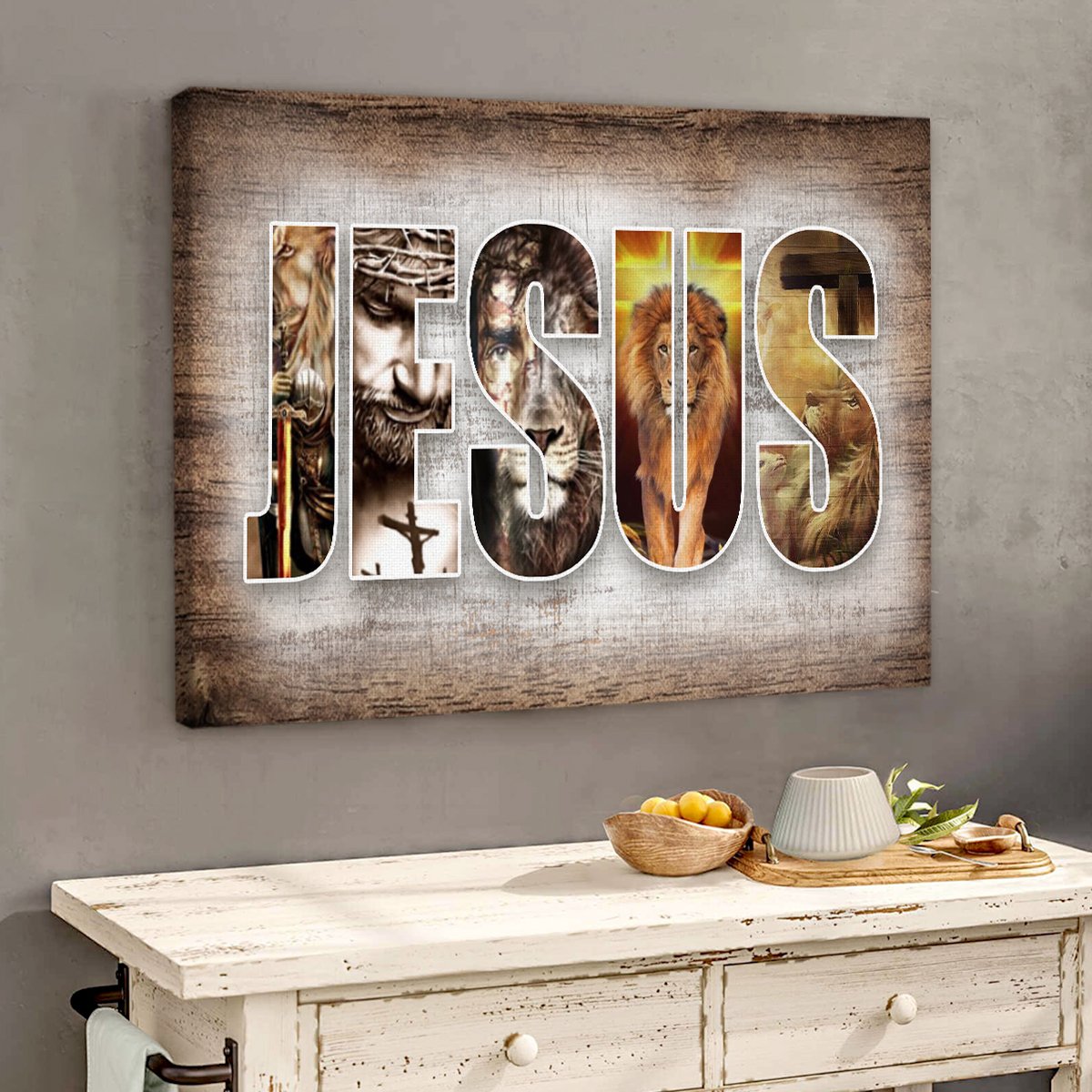 PresentsPrints, Believe In God - Jesus And Lion Canvas NUQ77