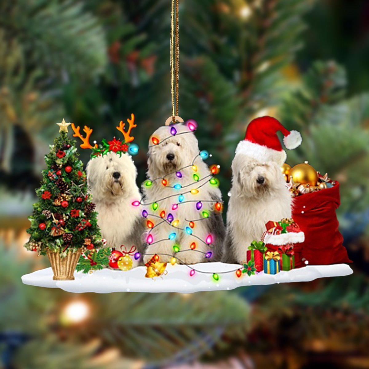 Old English Sheepdog-Christmas Dog Friends Hanging Ornament
