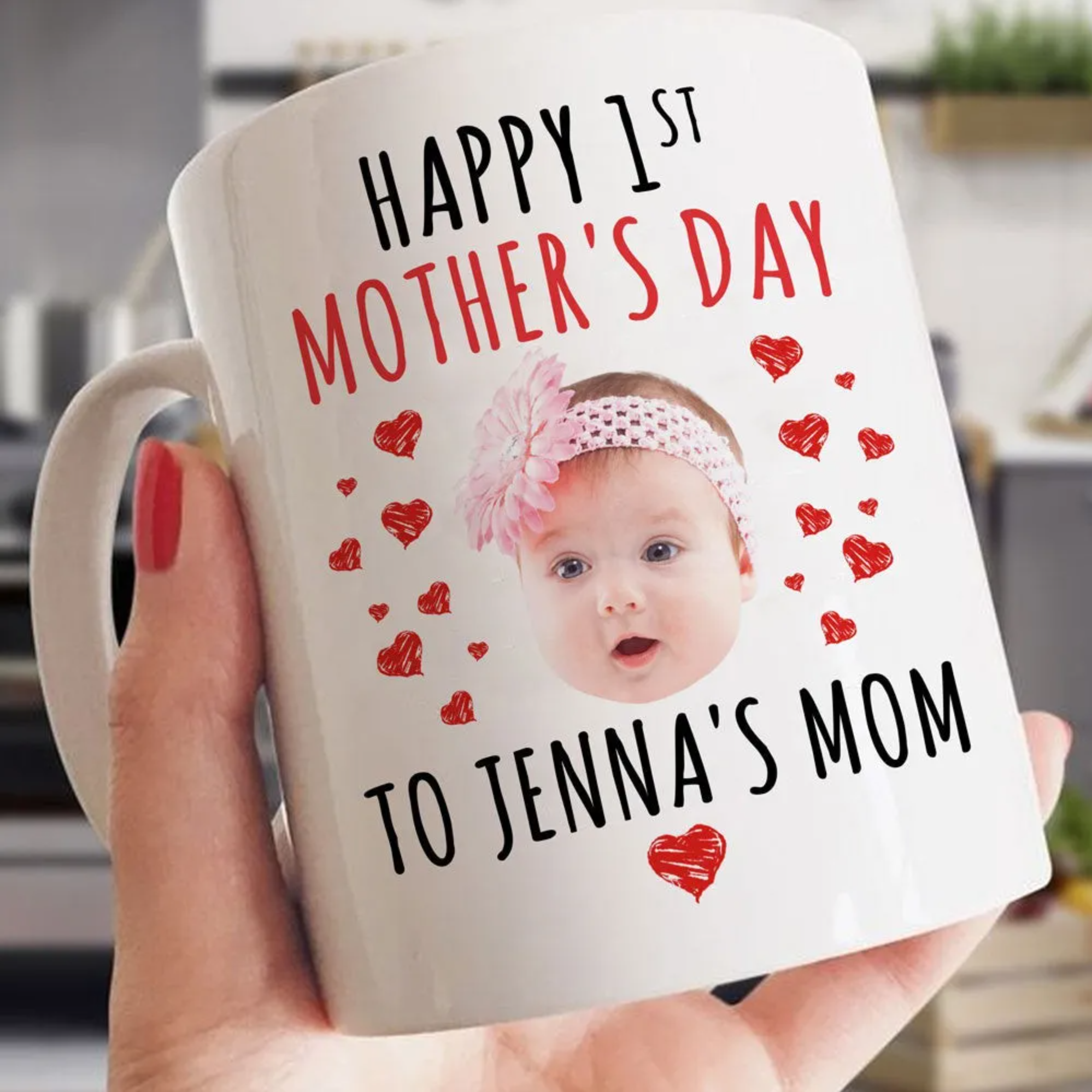 PresentsPrints, Personalized 1st Mother’s Day Baby Face Mug Gift For Mom