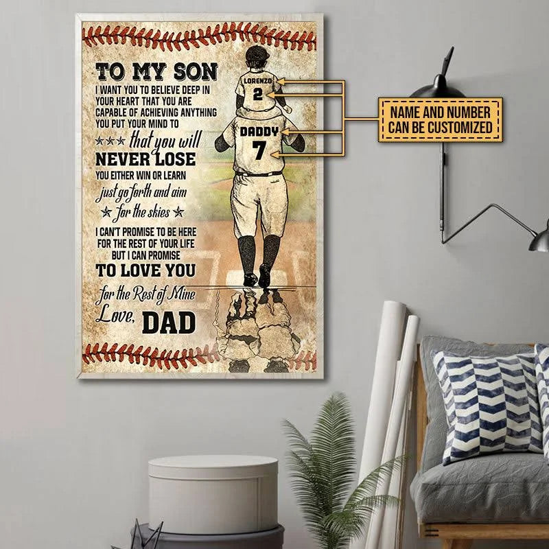 PresentsPrints, Personalized Baseball Dad And Son Never Lose Customized Poster, Father's Day Gift