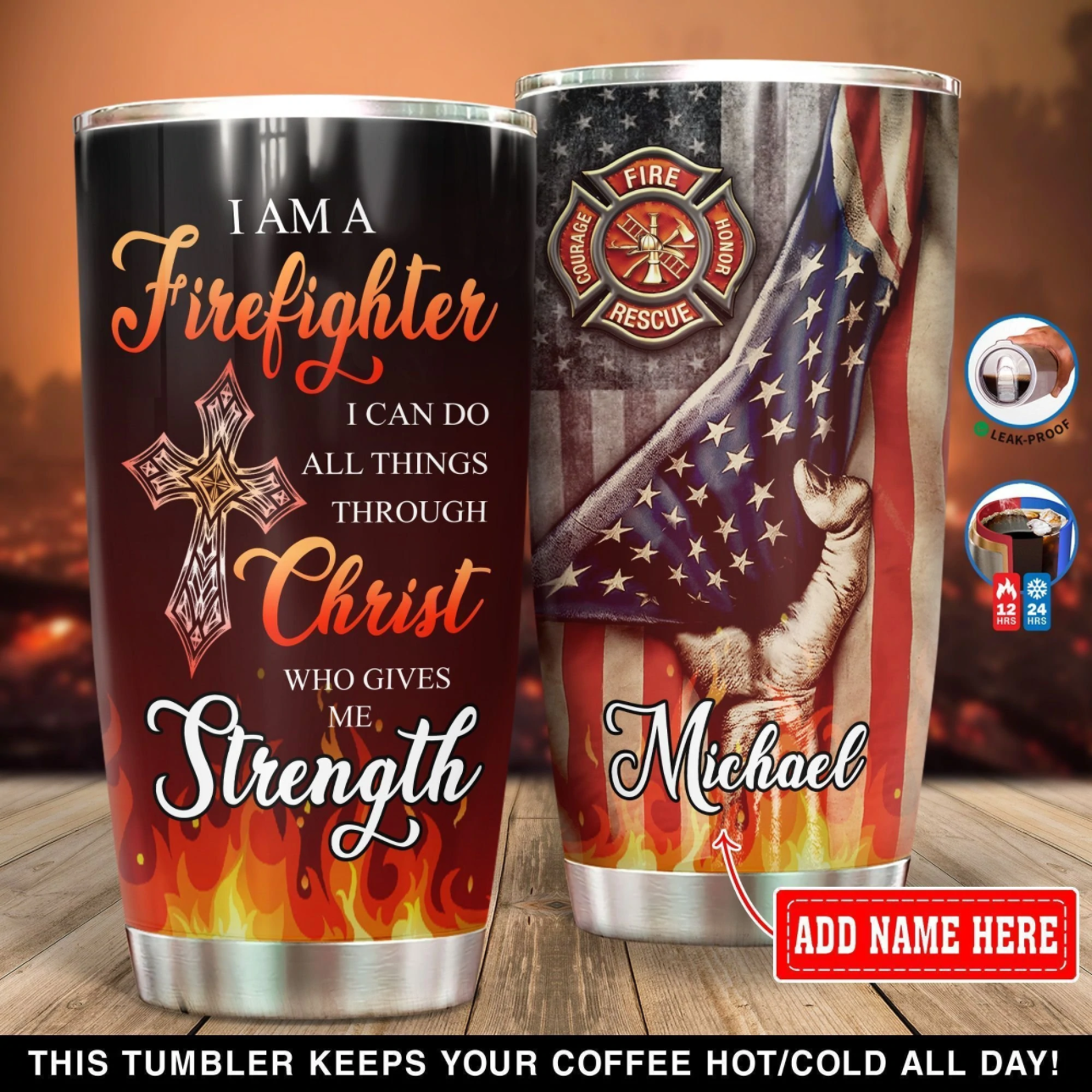 PresentsPrints, I'm Firefighter I Can Do All Things Through Christ, Personalized Tumbler 20oz 30oz