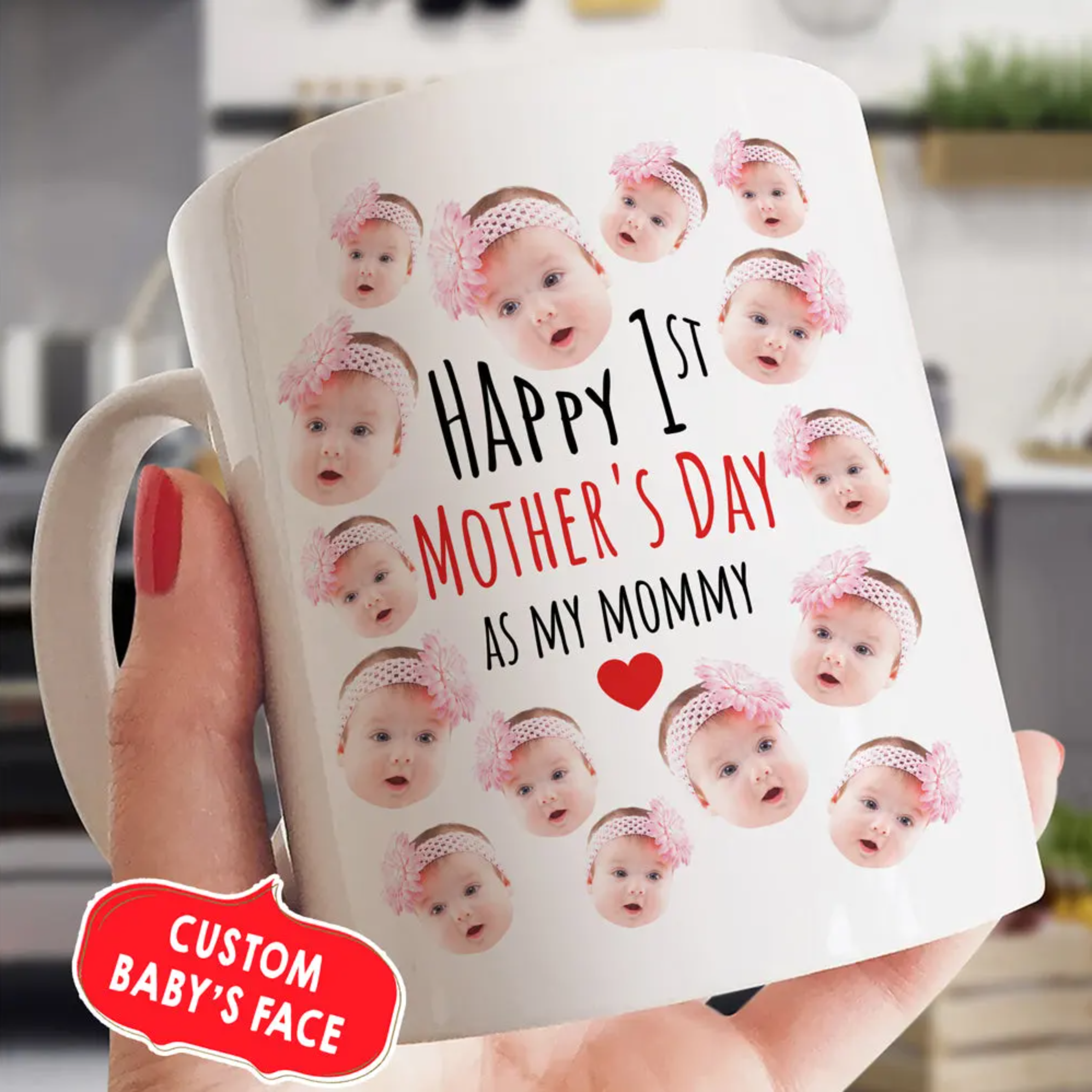 PresentsPrints, Personalized Happy 1st Mother’s Day Baby Face Mug Gift For New Mom