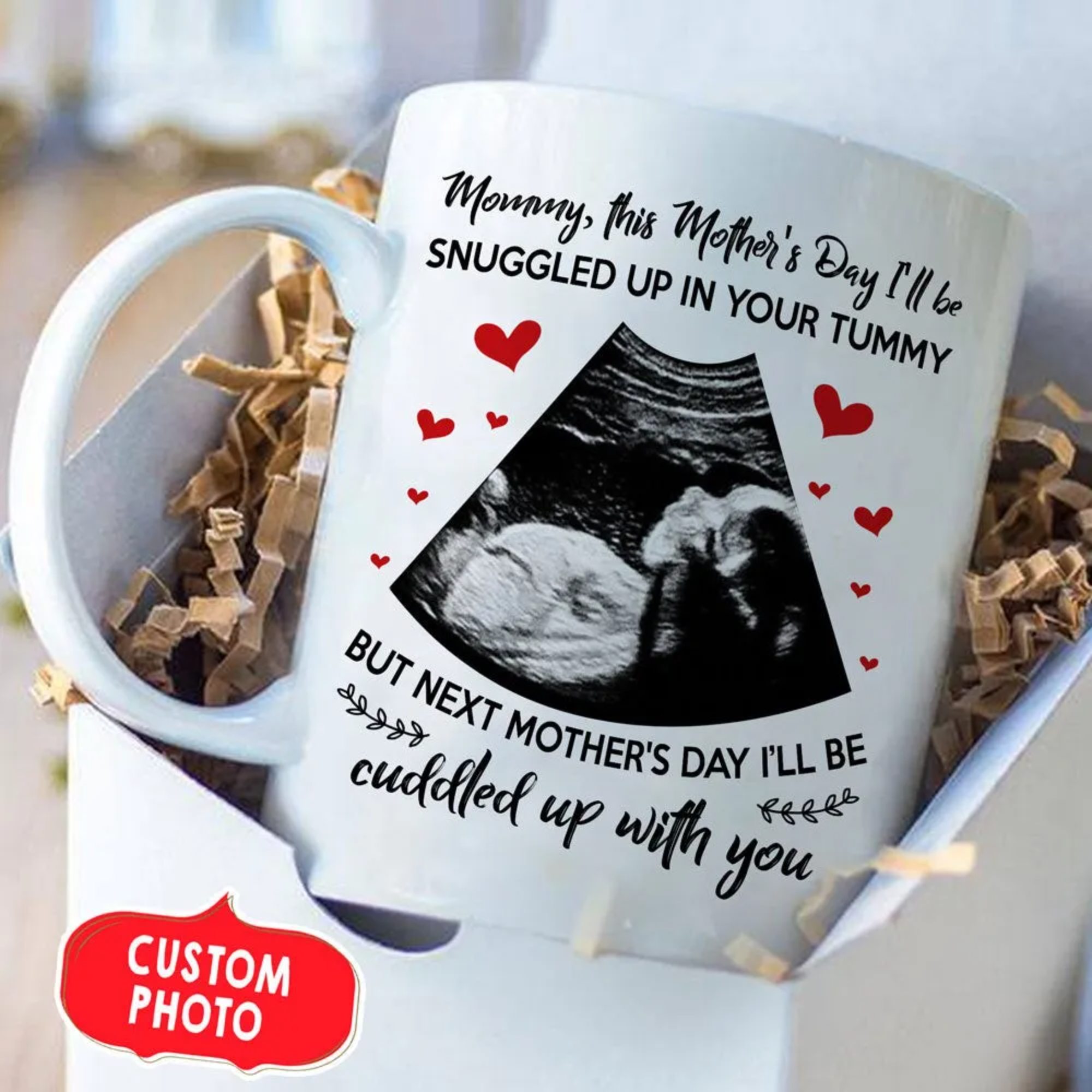PresentsPrints, Personalized Mommy Snuggled Up In Tummy Mug Mother’s Day Gift For Expecting Mom