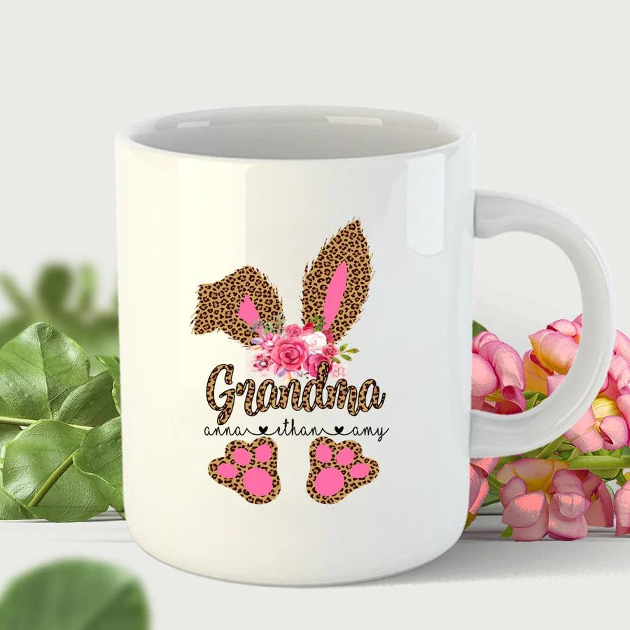 PresentsPrints, Personalized Grandma Bunny Ears With Flowers, Easter Mug Gifts For Grandma