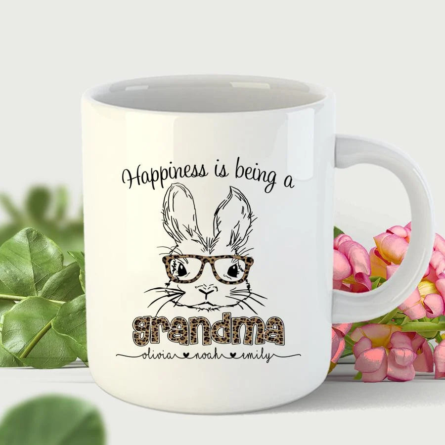 PresentsPrint, Personalized Happiness Is Being A Grandma Happy Easter Leopard Mug Gift For Mother's Day