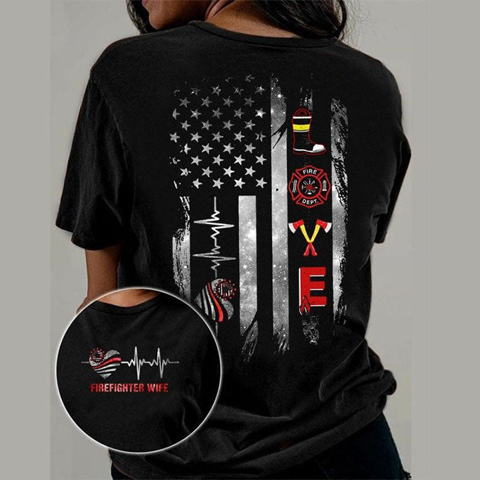 PresentsPrints, Memorial day gift Firefighter American flag 2 Sided T-Shirt