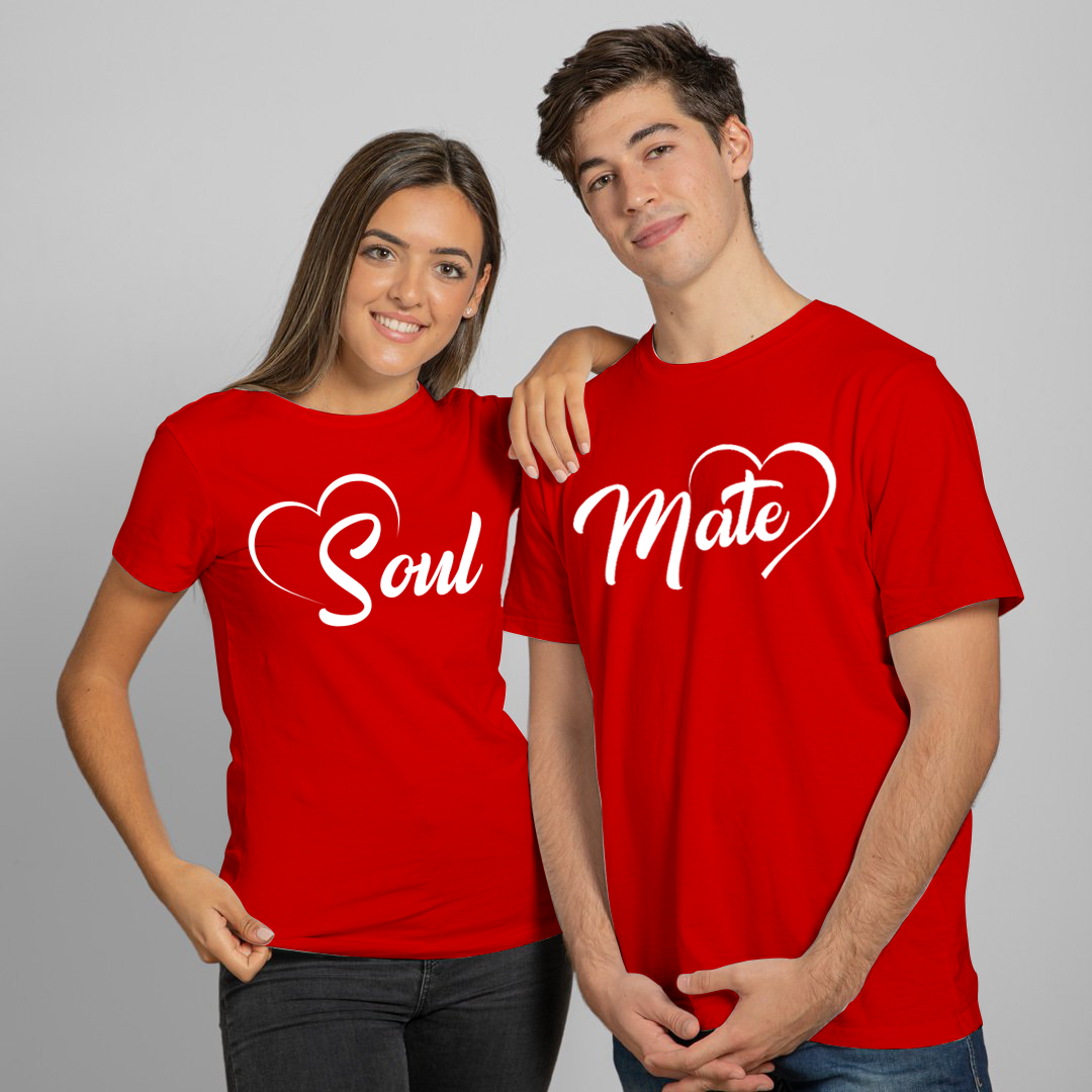 PresentsPrints, Couple t-shirts Set of 2 Soul and Mate Funny Matching Tee, Valentine Gift