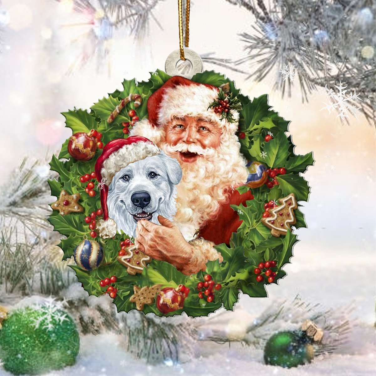 Santa Holds The Great Pyrenees-Two Sided Ornament