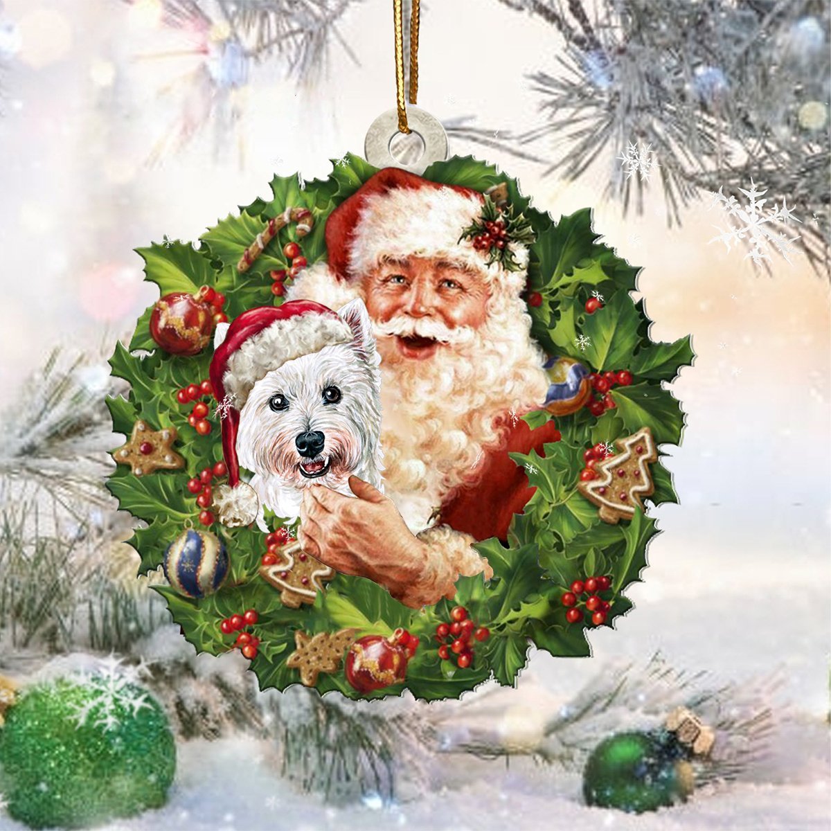 Santa Holds The West Highland White Terrier-Two Sided Ornament