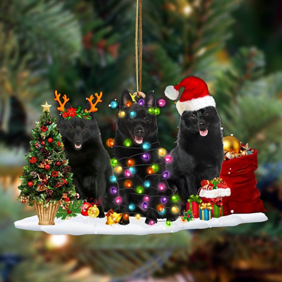 Schipperke-Christmas Dog Friends Hanging Ornament