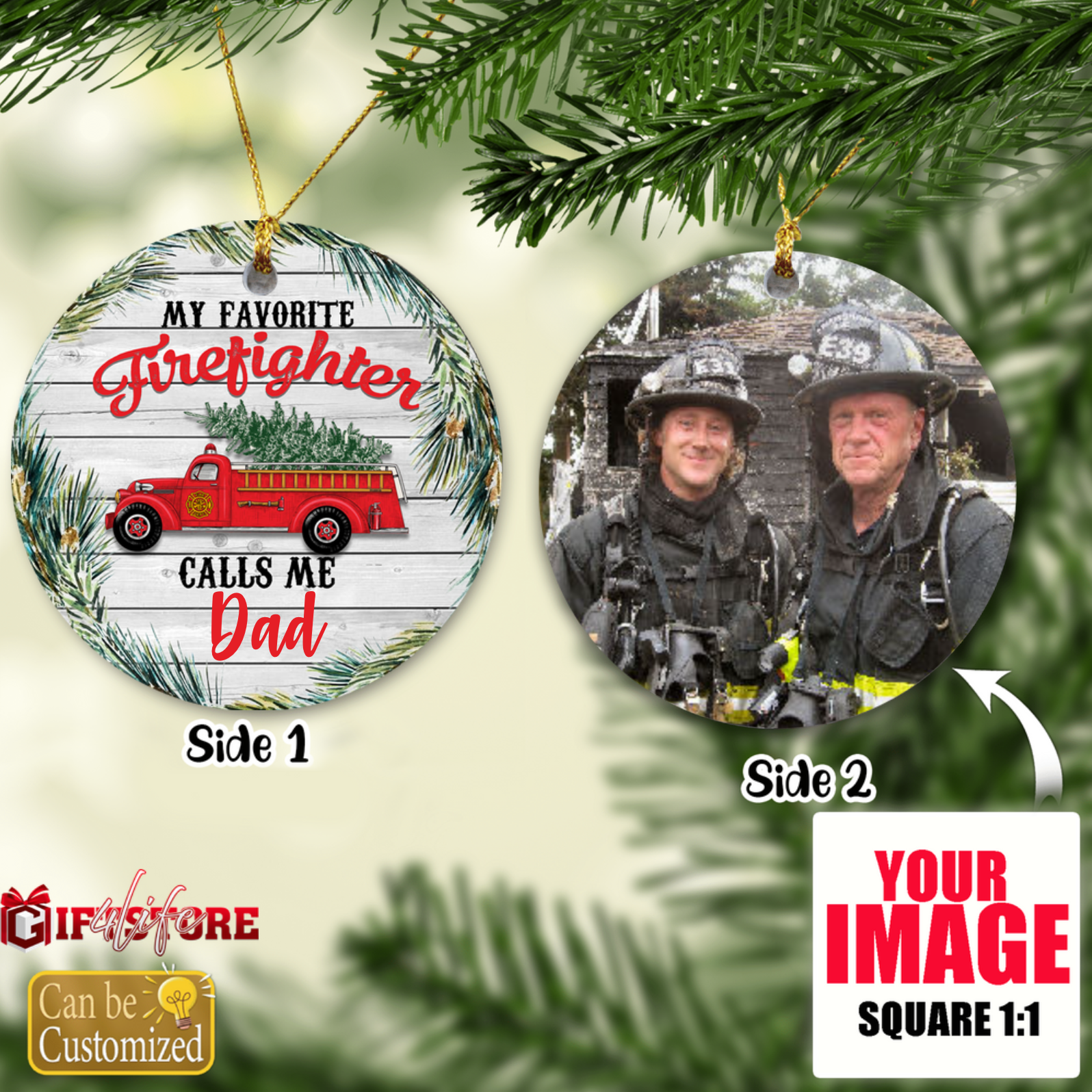 PresentsPrints, My Favorite Firefighter Calls me Dad - Christmas Personalized Family Circle Acrylic Ornament