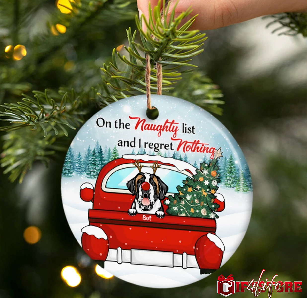 PresentsPrints, Dog Lovers On The Naughty List & I Regret Nothing - Christmas Gift - Personalized Circle Acrylic Ornament