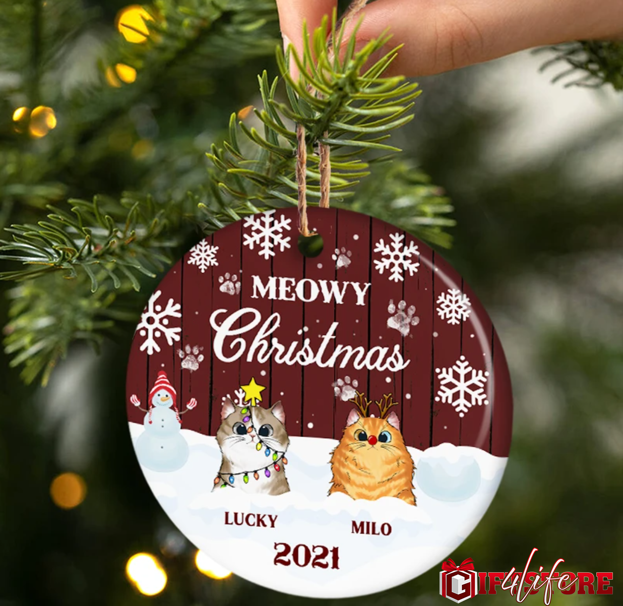 PresentsPrints, Meowy Christmas Gift For Cat Lovers - Personalized Circle Acrylic Ornament