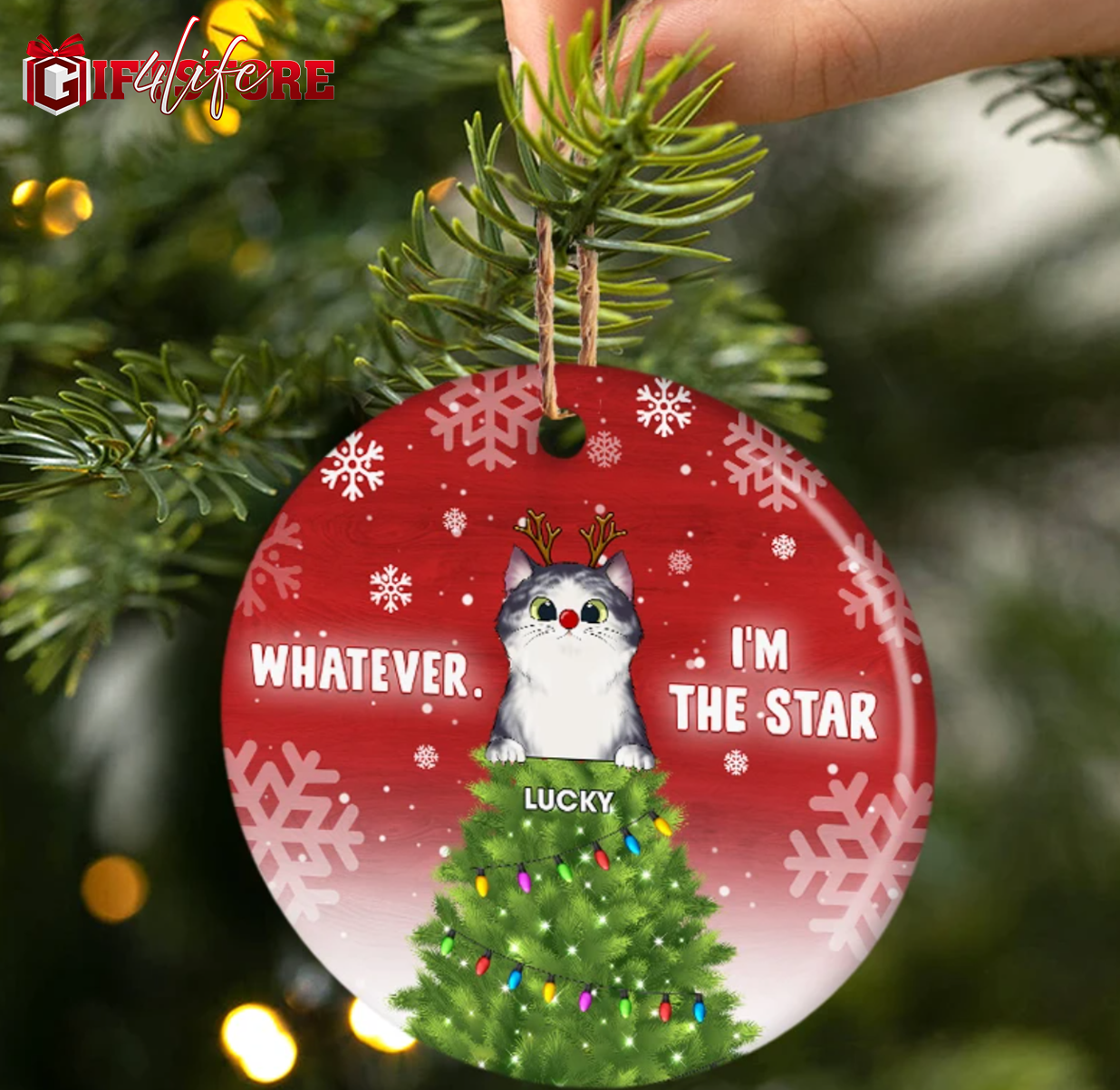 PresentsPrints, Whatever I'm The Star - Christmas Gift For Cat Lovers - Personalized Circle Acrylic Ornament