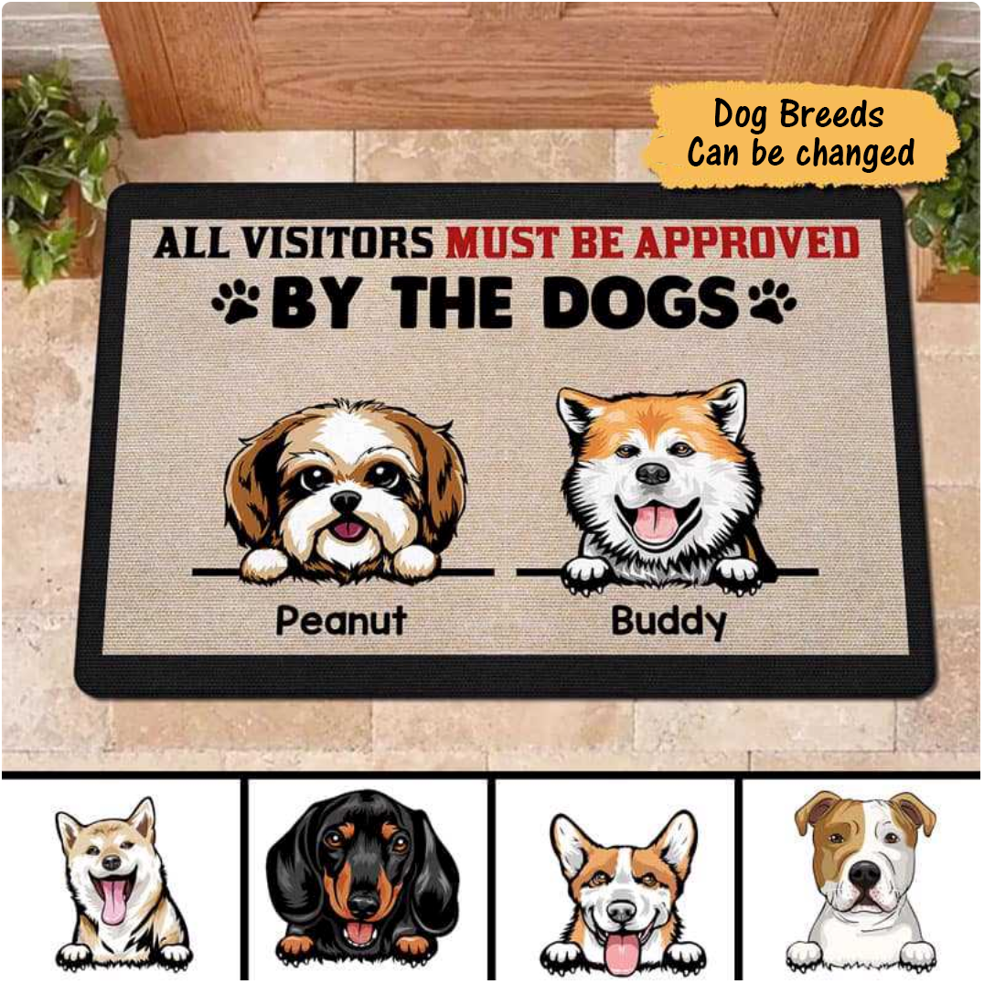 PresentsPrints, All Guests Must Be Approved By Peeking Dogs Personalized Doormat 30x18