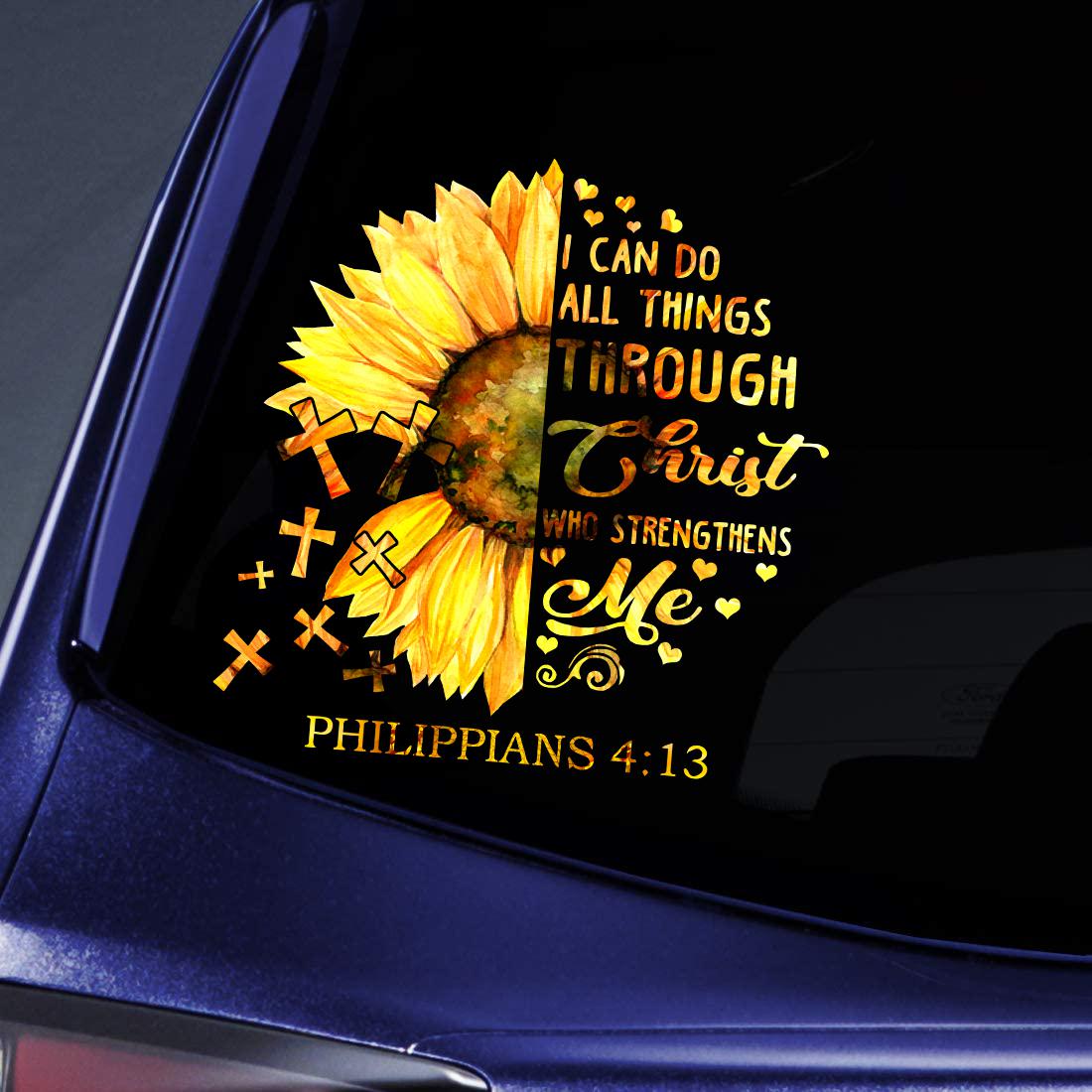 Sunflower And Faith Car Decal Sticker | Waterproof | Vinyl Sticker