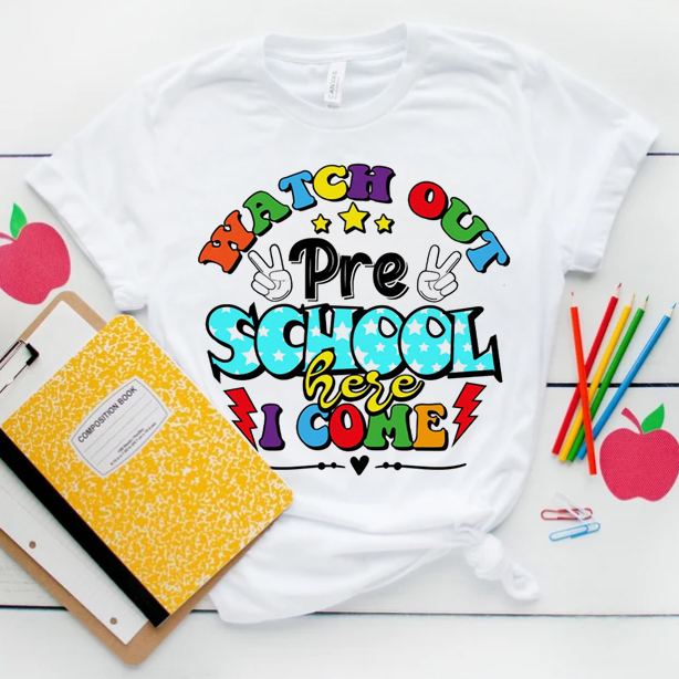 PresentsPrints, Watch out Preschool here I come, Back to school T-shirt