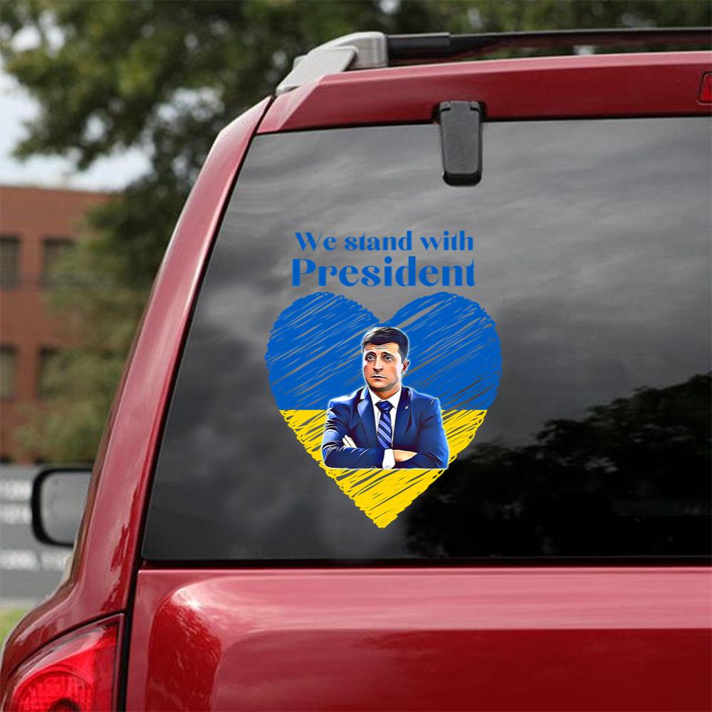 We Stand With President Zelensky - I Stand With Ukraine Essential Car Vinyl Decal Sticker