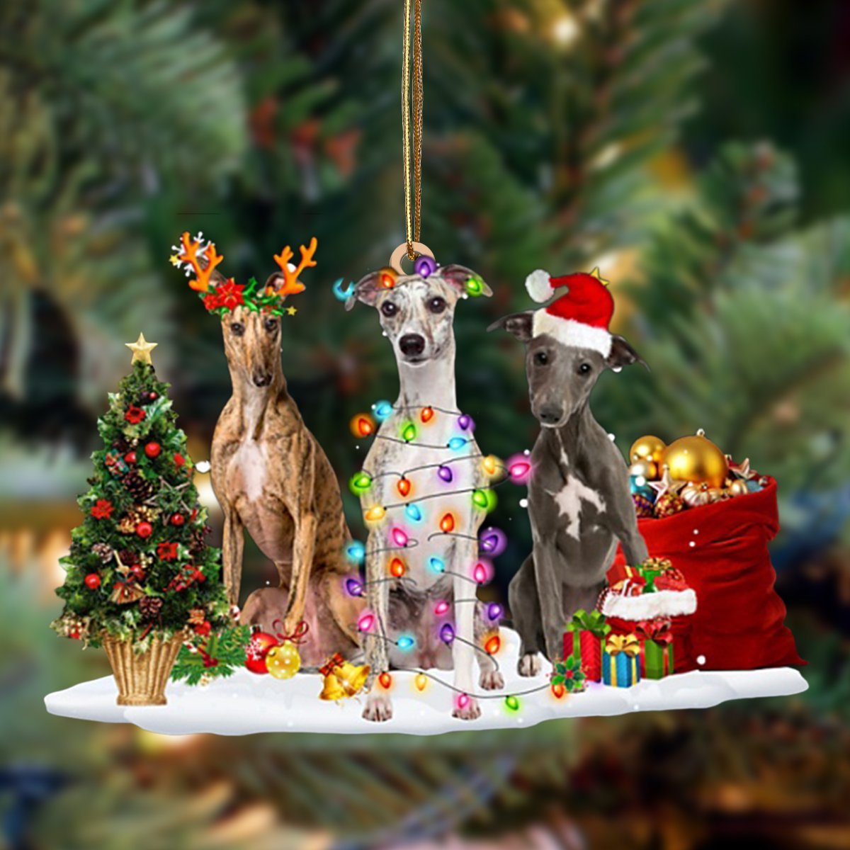 Whippet-Christmas Dog Friends Hanging Ornament