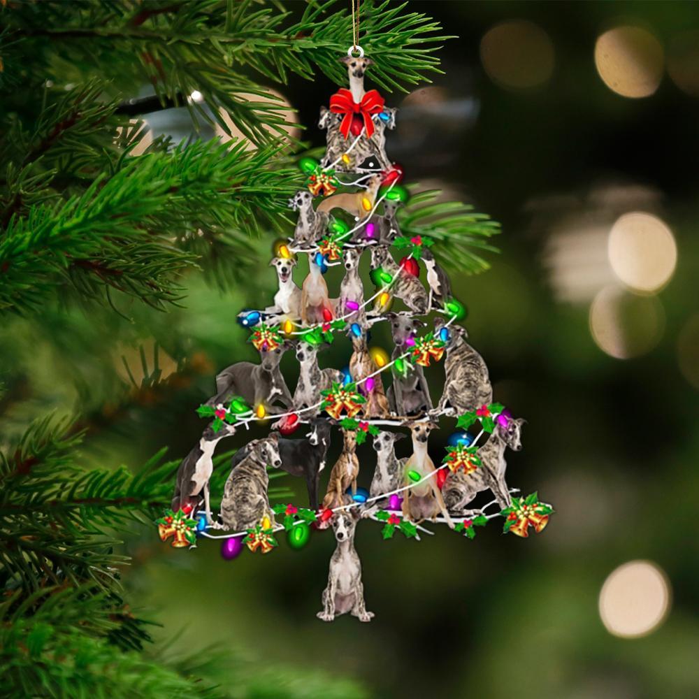 Whippet-Christmas Tree Lights-Two Sided Ornament