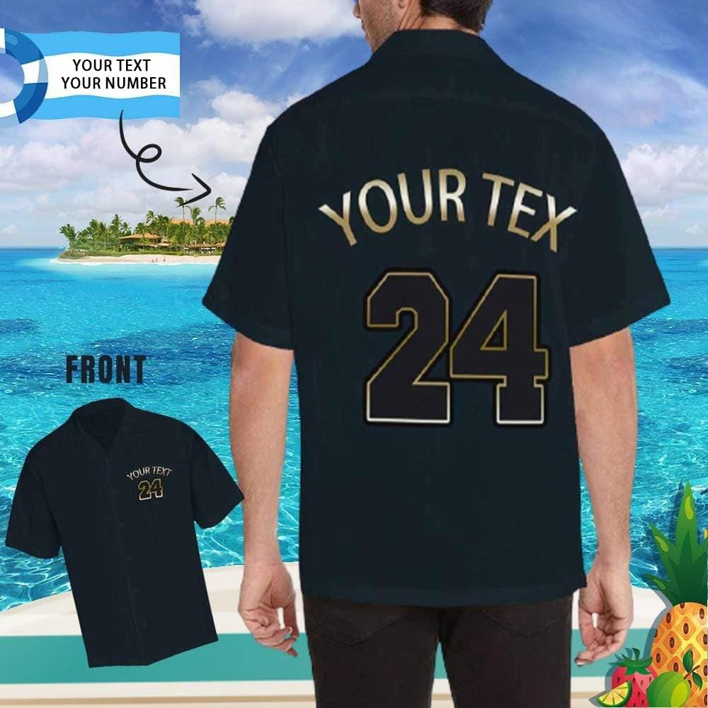 Design Your Own Hawaiian Shirt with Text&Number Team Shirts Black Create Your Own Hawaiian Shirt