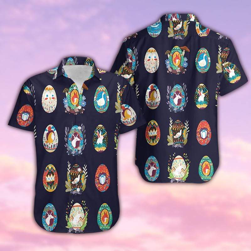 PresentsPrints, Easter Colorful Cartoon Eggs Unisex Hawaiian Shirt