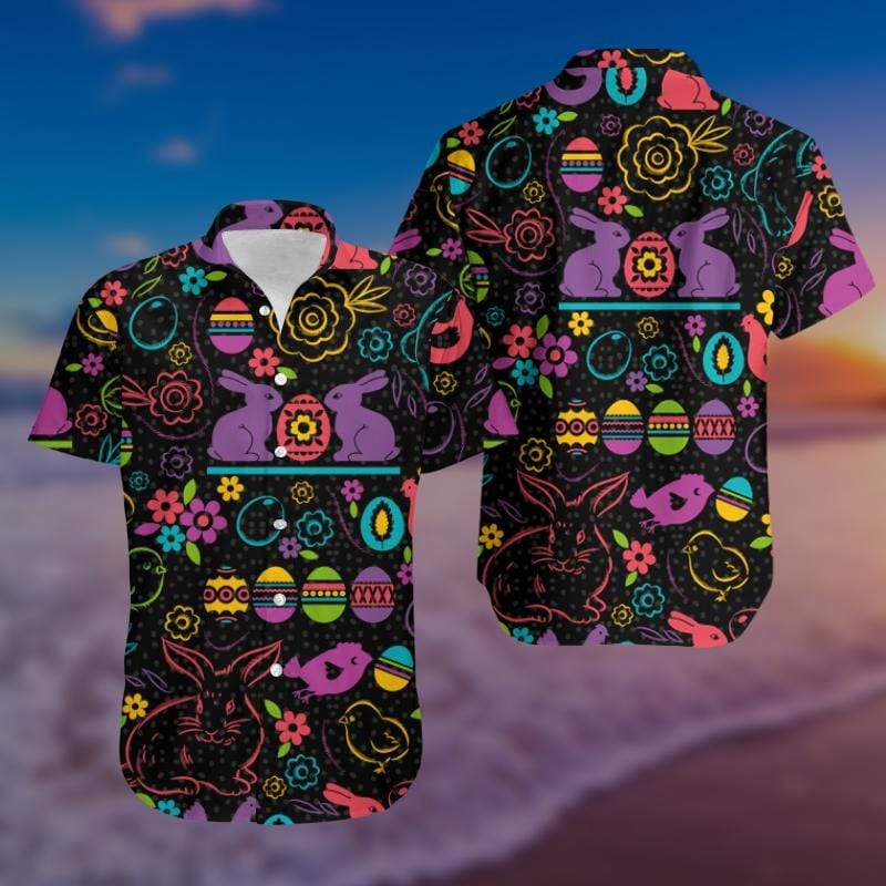 PresentsPrints, Happy Easter Black Unisex Hawaiian Shirt