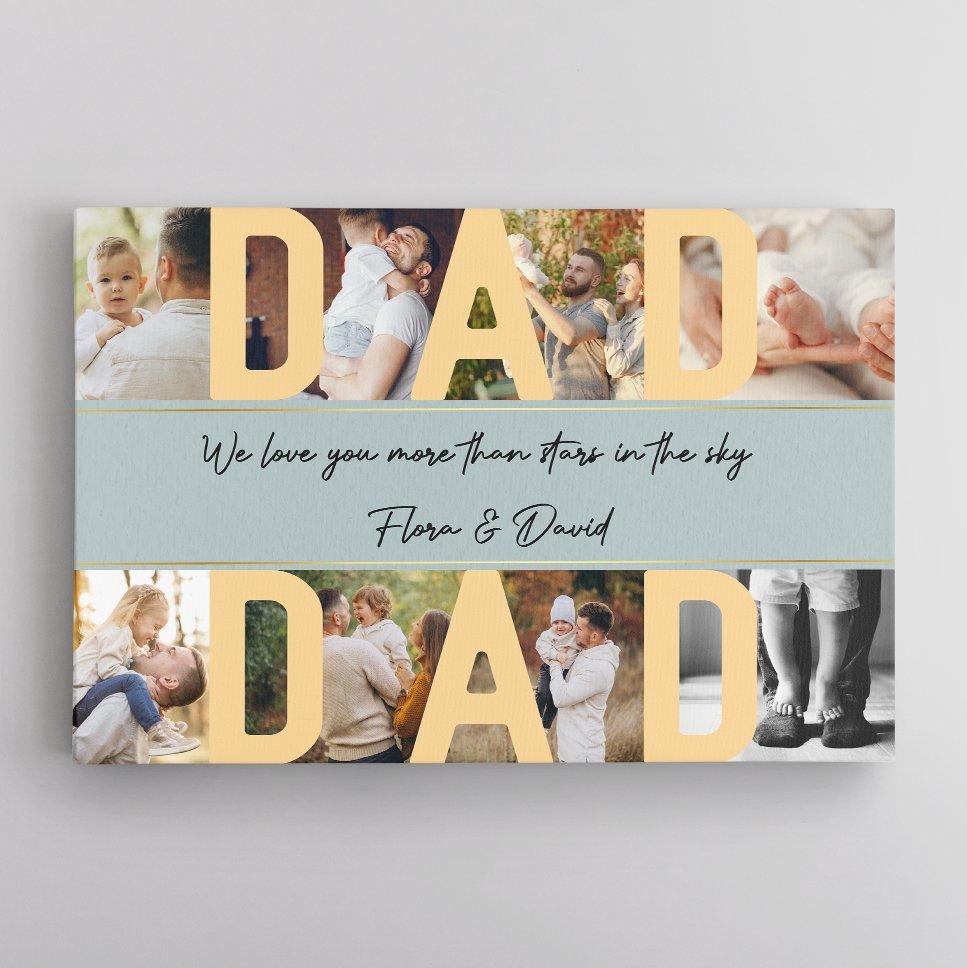 PresentsPrints, Dad, Custom Photo, 8 Pictures , Personalized Name And Text Canvas Wall Art