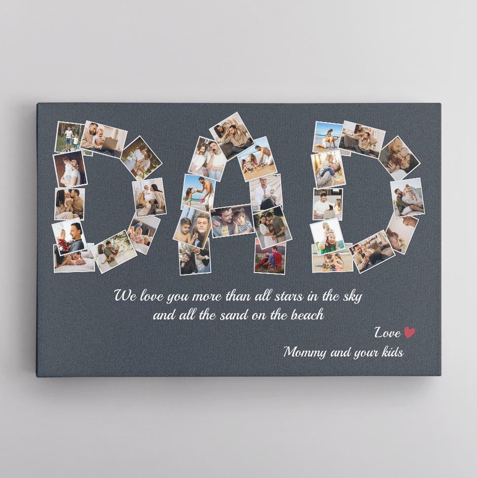 PresentsPrints, Dad Custom Photo Collage, 30 Pictures, Personalized Name And Text Canvas Wall Art