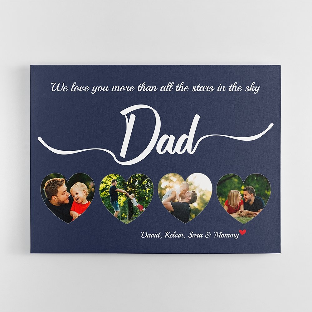 PresentsPrints, Dad Upload Photo In Heart - Personalized Navy Vintage Background Canvas