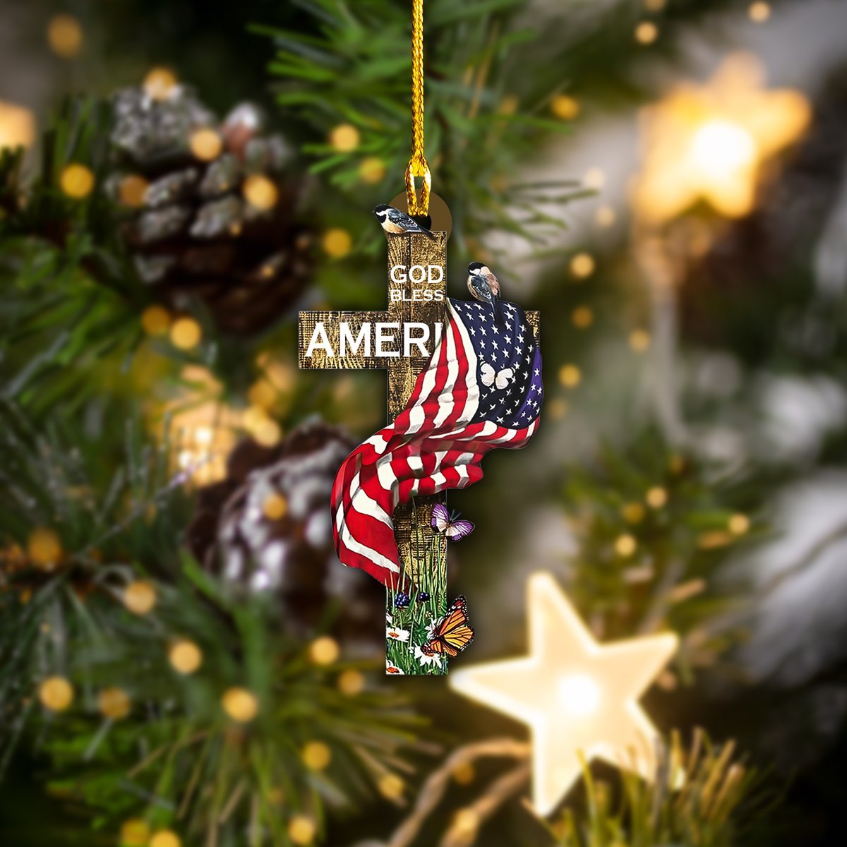 God bless America Shaped Ornament Nt168-1135 Car Ornament