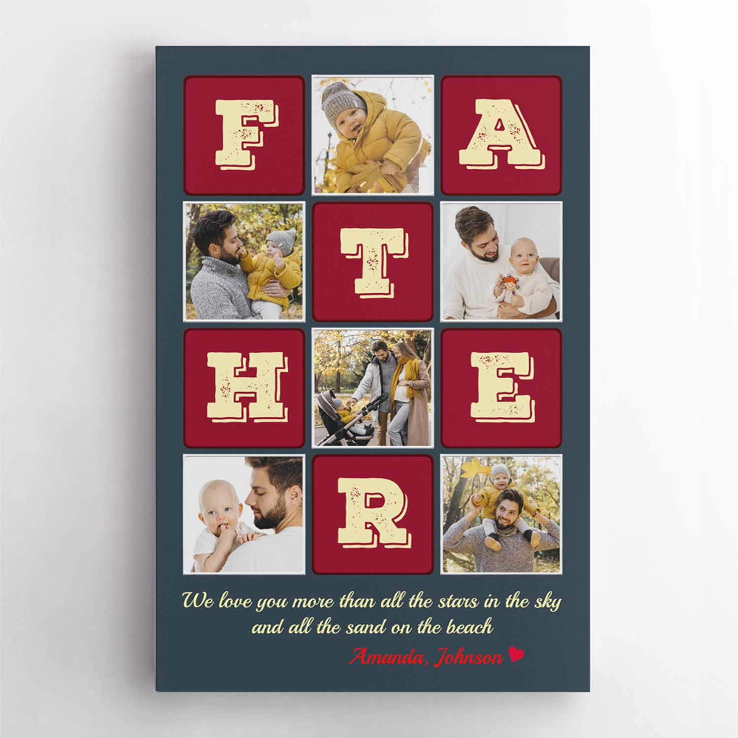 PresentsPrints, Father, Custom Photo Collage, Personalized Name Canvas Wall Art