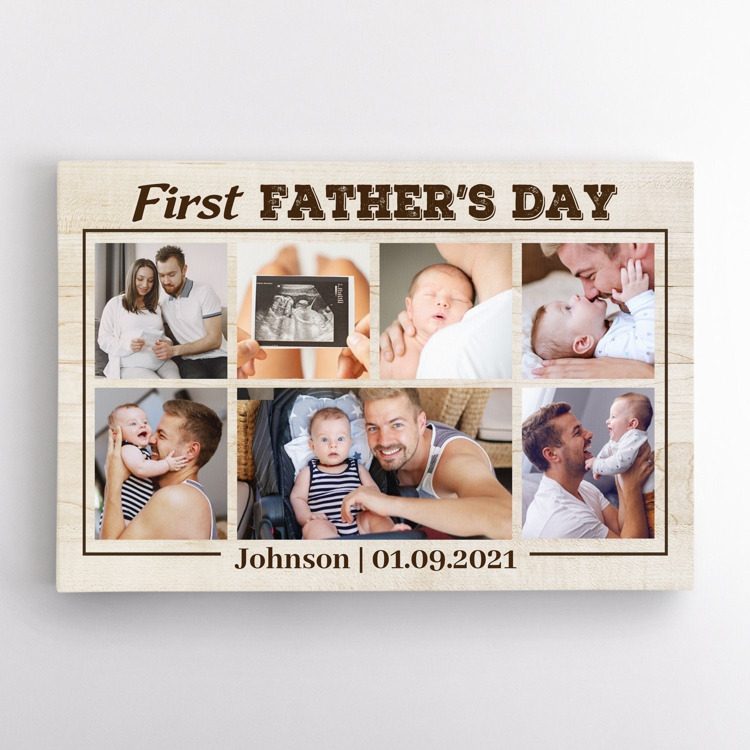 PresentsPrints, First Father's Day, Custom Photo, Personalized Name Canvas Wall Art