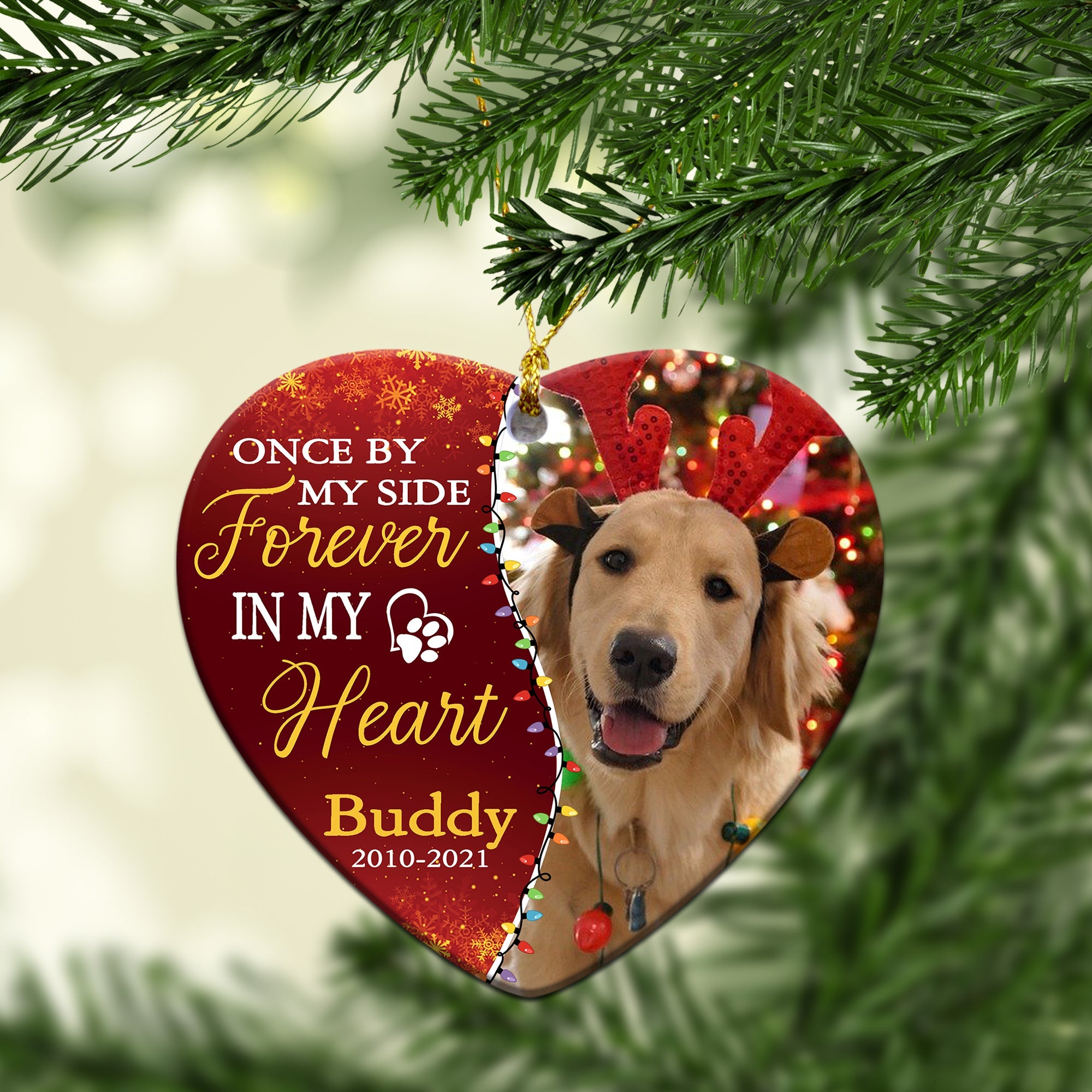PresentsPrints, Once by my side Forever in my heart - Dog Memorial Gift - Personalized Heart Acrylic Ornament