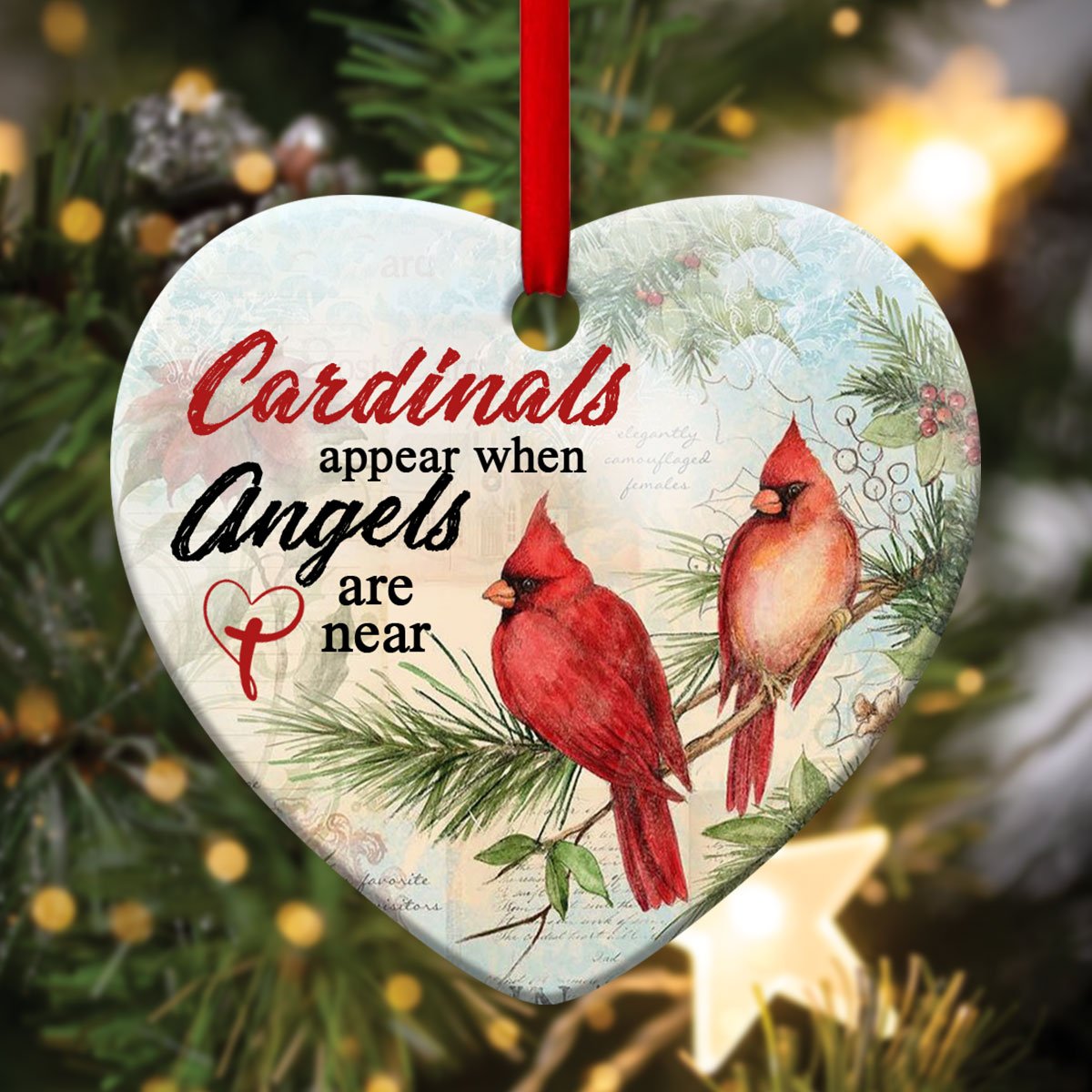 PresentsPrints, Cardinals Appear When Angels Are Near - Acrylic Heart Ornament CC18
