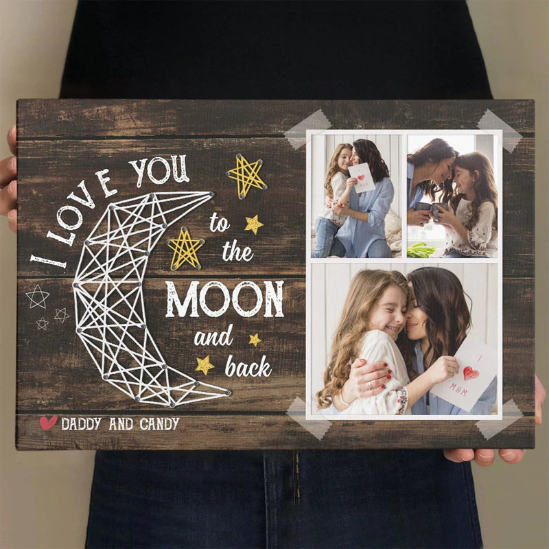PresentsPrints, I Love You To The Moon And Back, Custom Photo and Text, Personalized Canvas, Mother's Day Gift