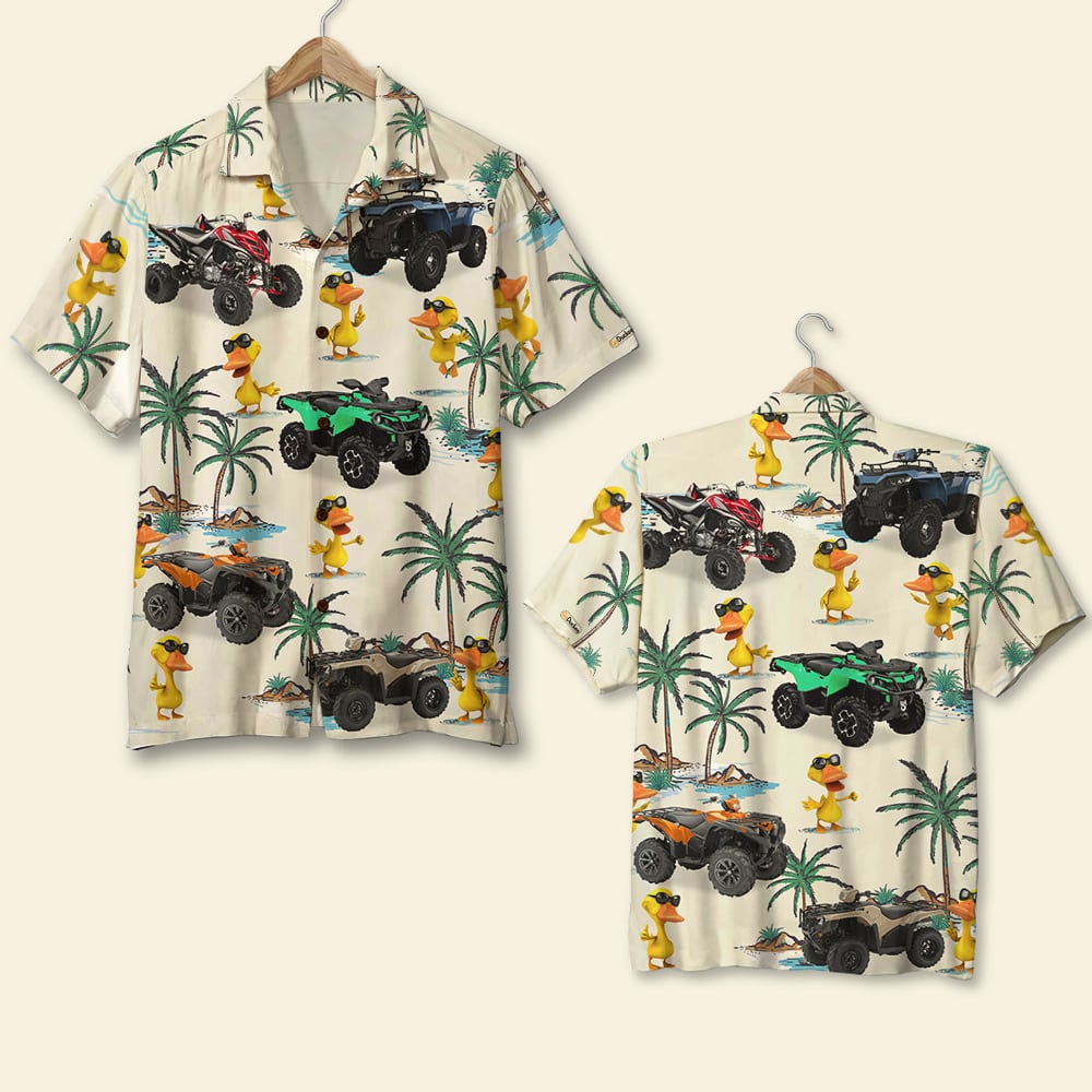 ATV Racing Duck Hawaiian Shirt - Custom ATV Car - Palm Tree Theme