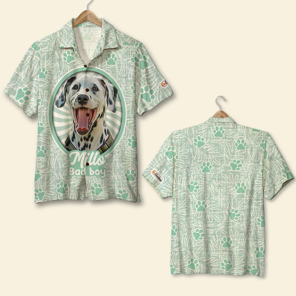 Custom Photo - Dog Lover Hawaiian Shirt - Paw Pattern