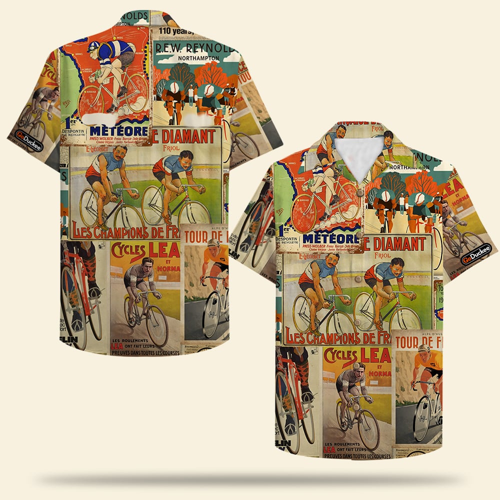 Personalized Cycling Hawaiian Shirt - Cycling Trip - Vintage Bicycle Magazine Pattern