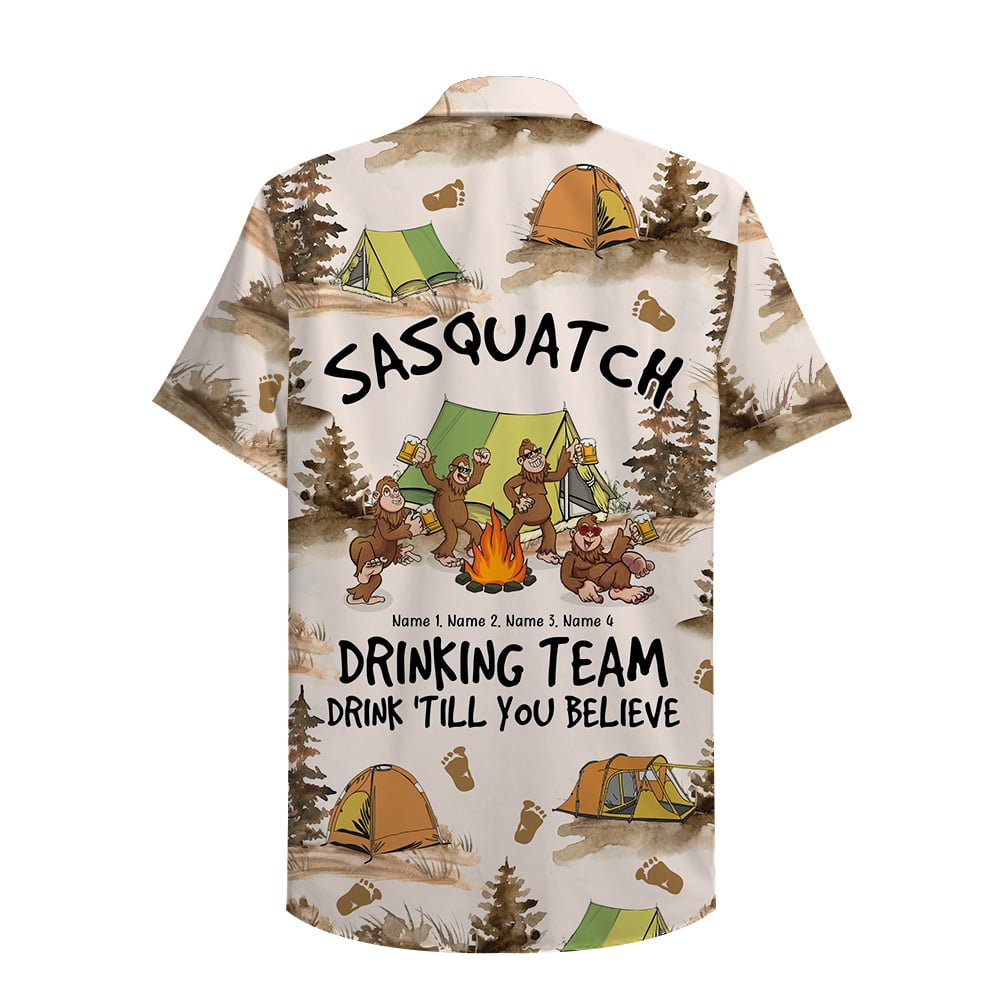 Personalized Camping Bigfoot Hawaiian Shirt - Sasquatch Drinking Team, Drink Till You Believe