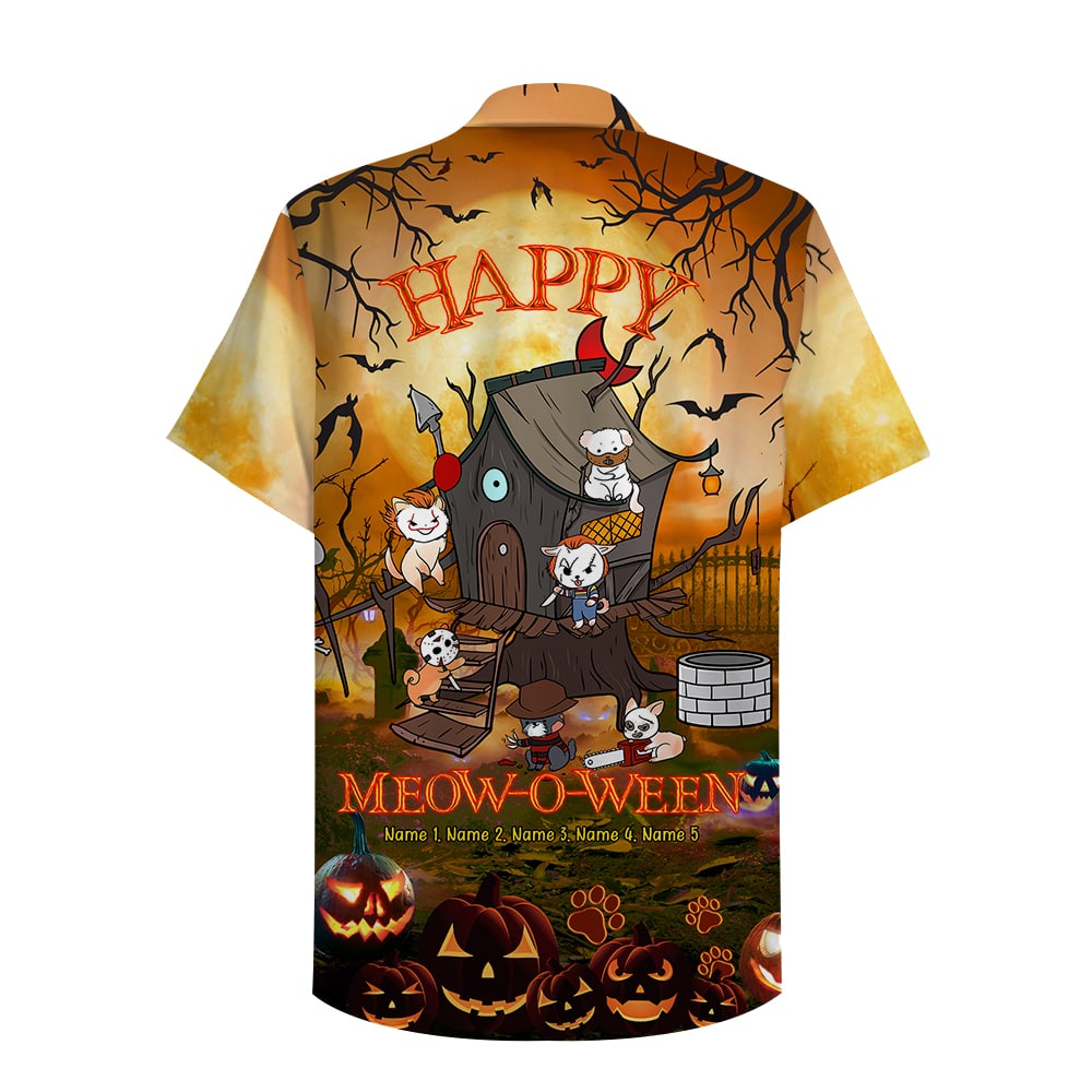 Personalized Spooky Gifts For Cat Lovers, Happy Meow-o-ween Hawaiian Shirt, Aloha Shirt