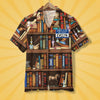 Personalized Book Lover Hawaiian Shirt - Hello My Name Is - Bookshelf Pattern