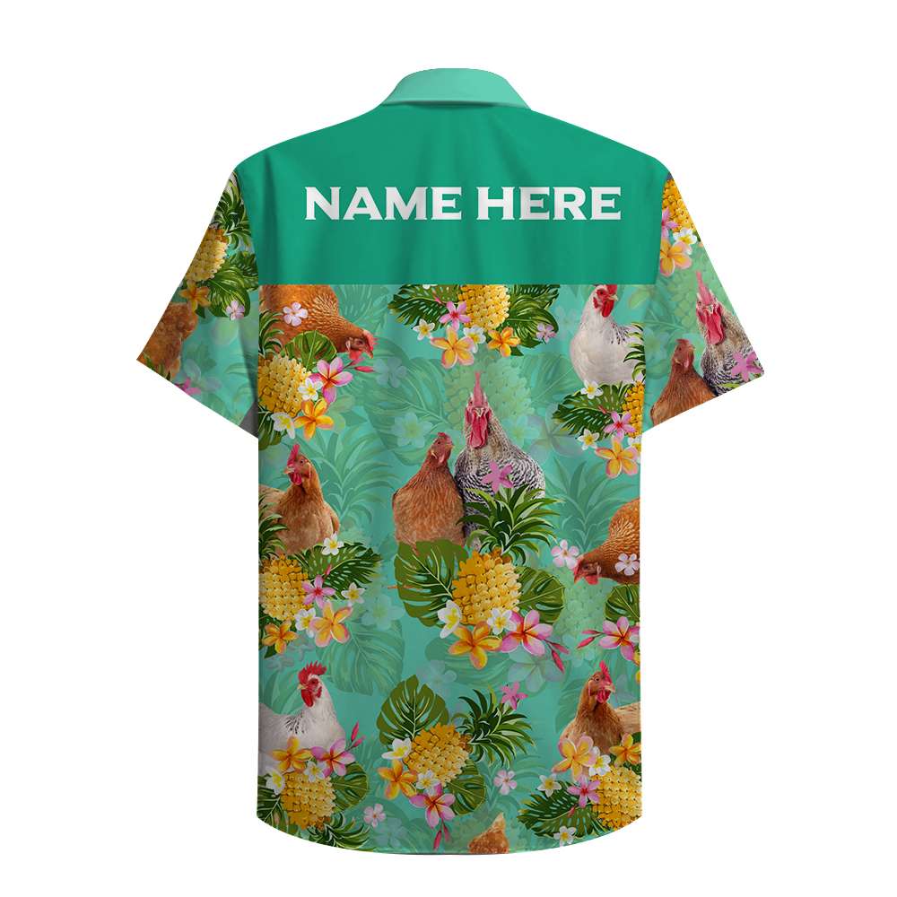 Custom Farmer's Name Hawaiian Shirt - Chicken & Floral Pattern