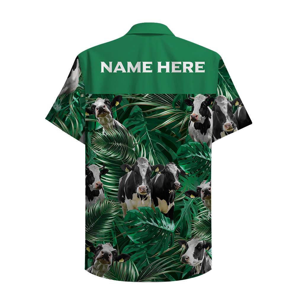 Custom Farmer's Name Hawaiian Shirt - Cow Pattern