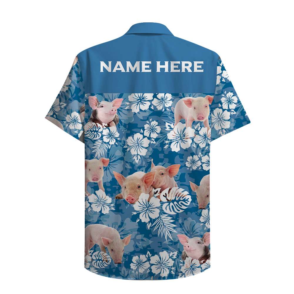 Custom Farmer's Name Hawaiian Shirt - Pig & Floral Pattern