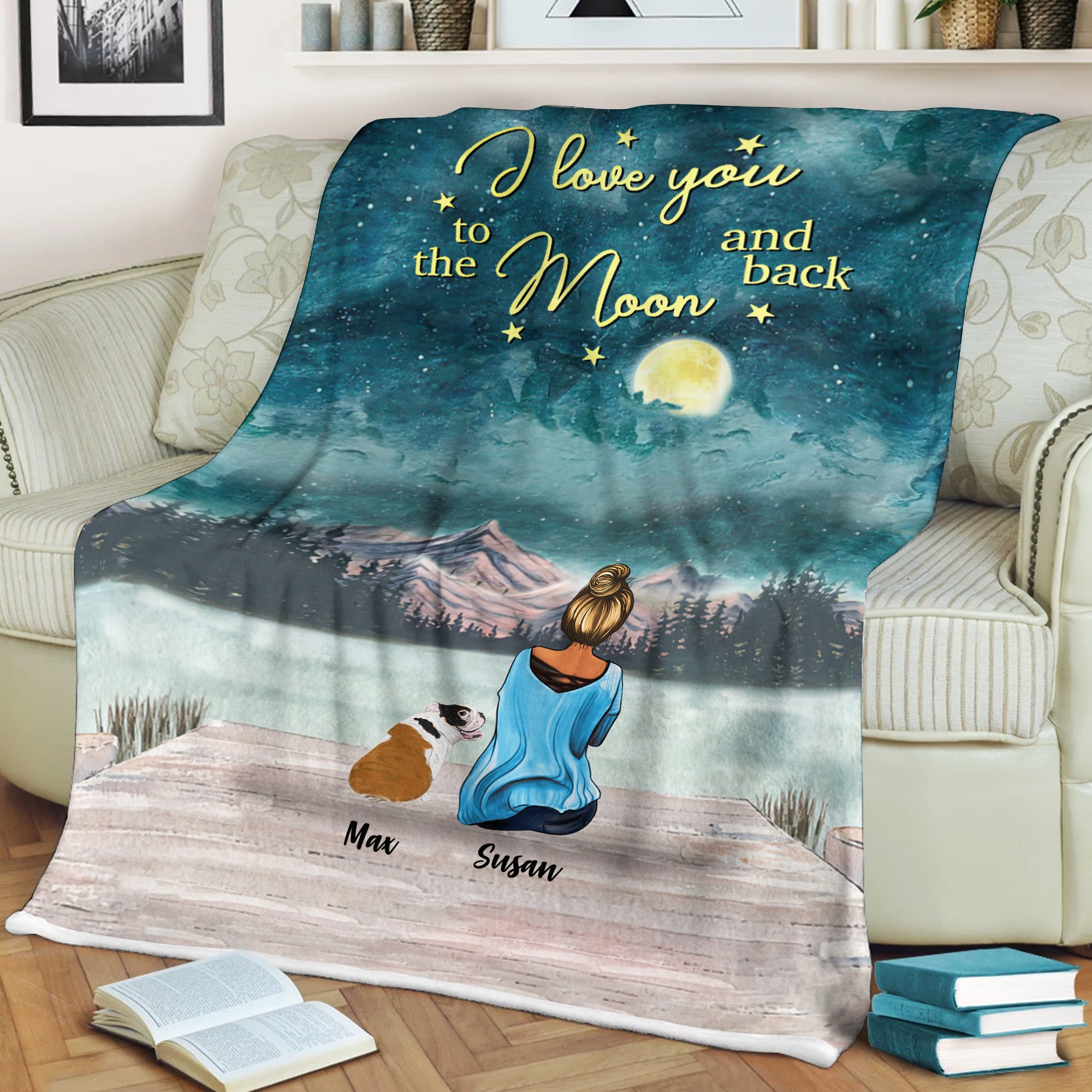 PresentsPrints, Dogs Mom I Love You To The Moon And Back Personalized Fleece Blanket