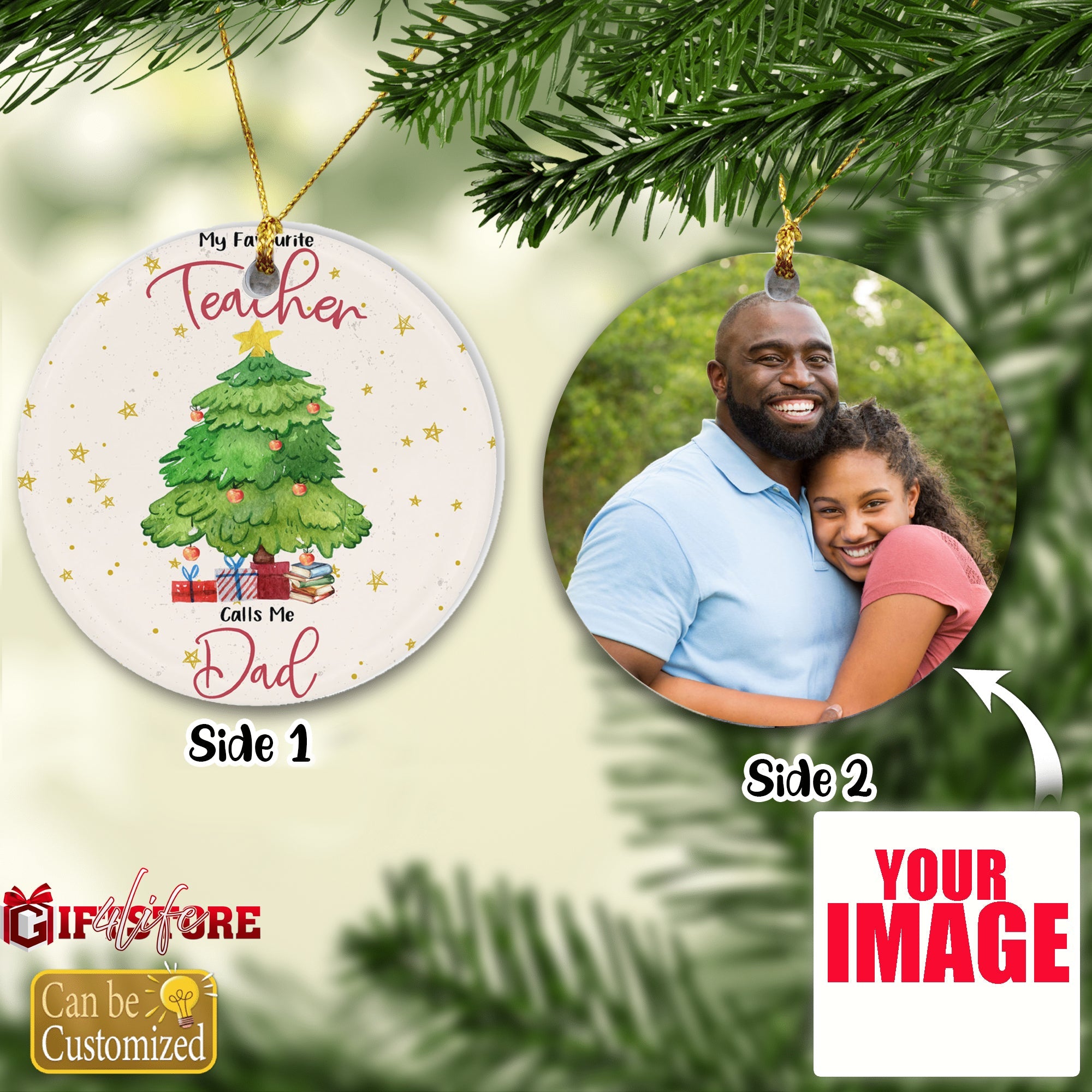 PresentsPrints, My Favorite Teacher Calls me Dad - Christmas Personalized Family Circle Acrylic Ornament